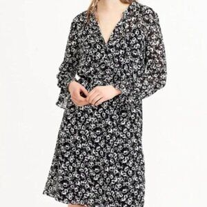 J.Crew Mercantile Drapey Tie-Front Black White Floral Midi Dress Blossom small